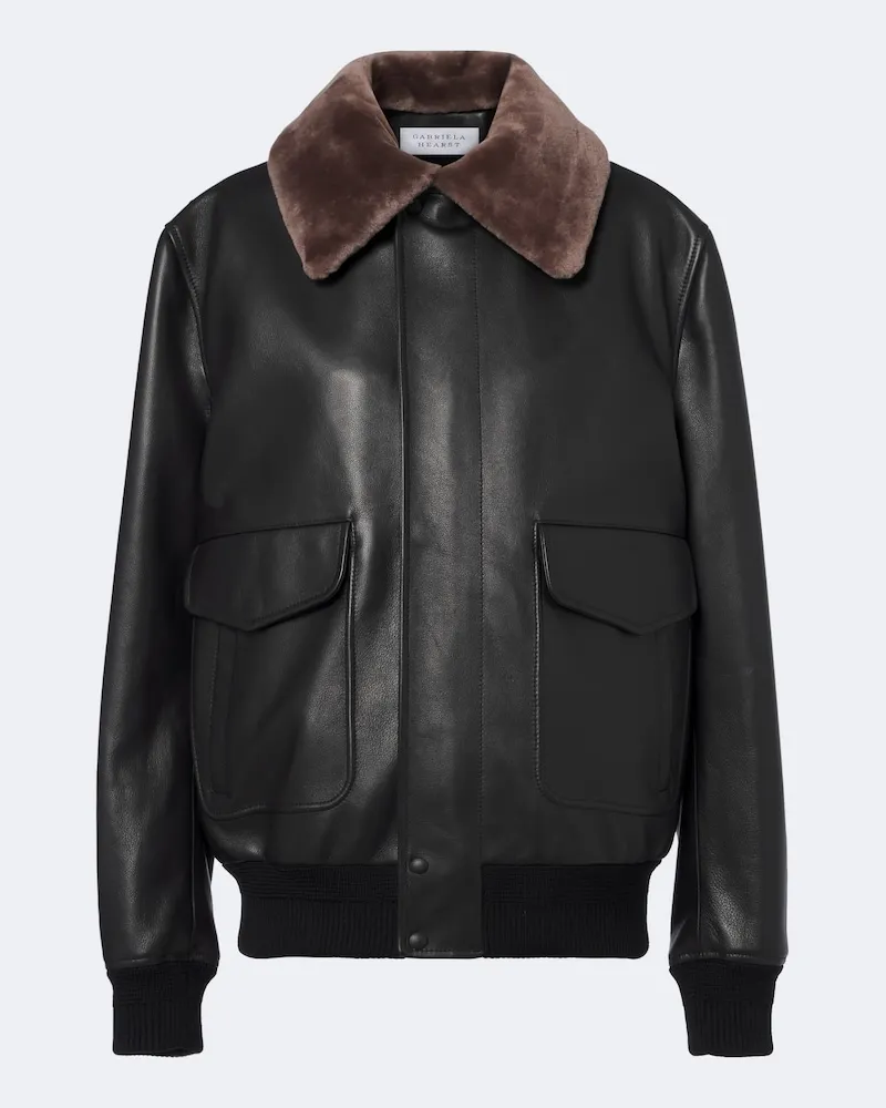Gabriela Hearst Lederjacke Grant mit Shearling Schwarz