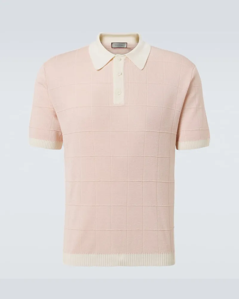 Canali Polohemd aus Leinen und Seide Rosa