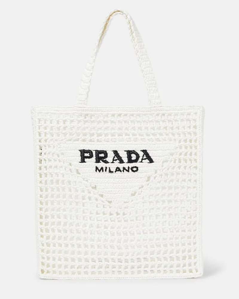 Prada Tote Bag aus Raffiabast Weiß