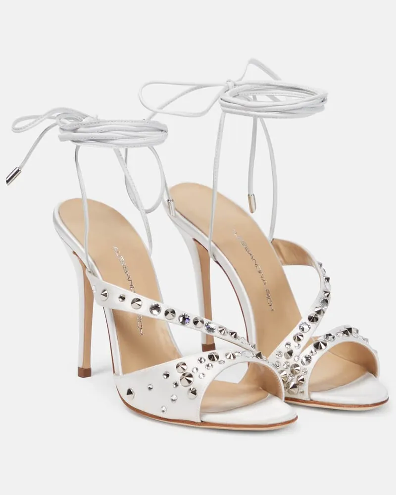 Alessandra Rich Verzierte Sandalen aus Seidensatin Weiß