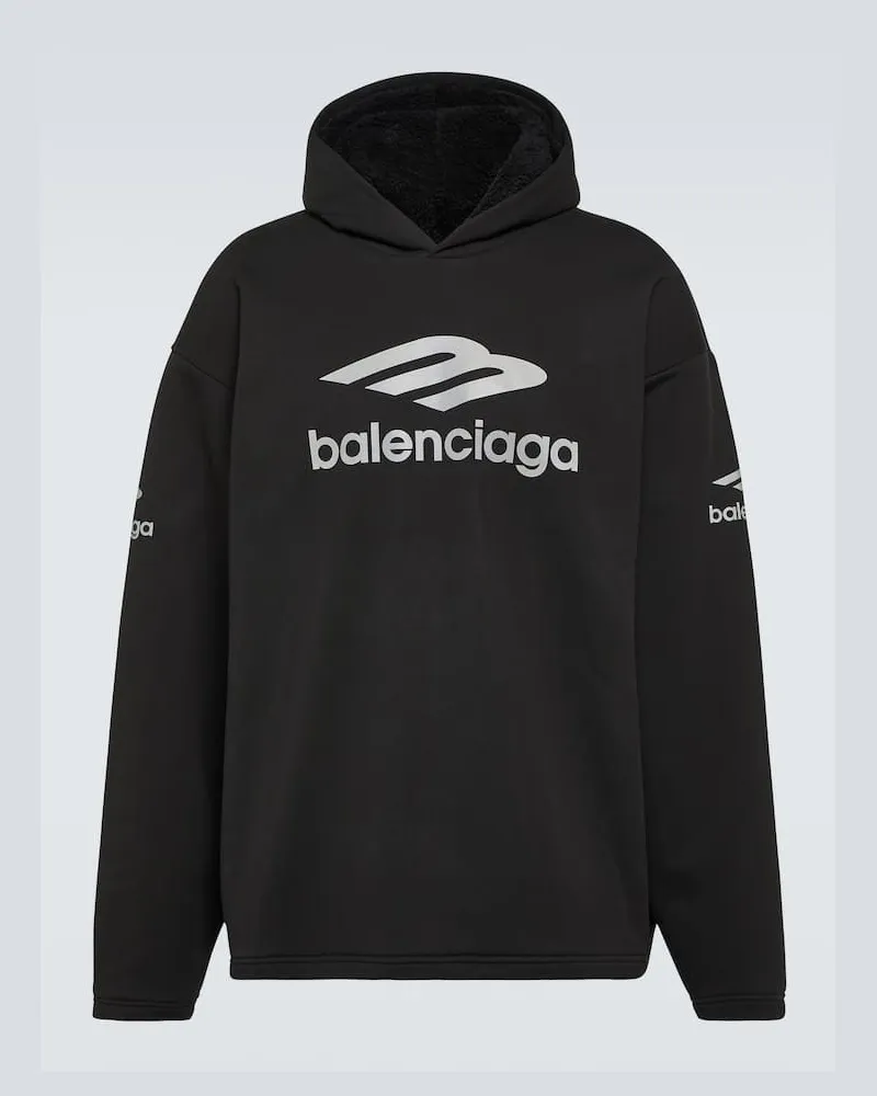 Balenciaga Hoodie 3B Sports Icon aus Baumwoll-Fleece Schwarz