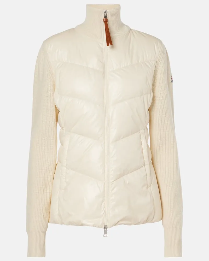 Moncler Cardigan aus Daunen mit Wolle Weiss