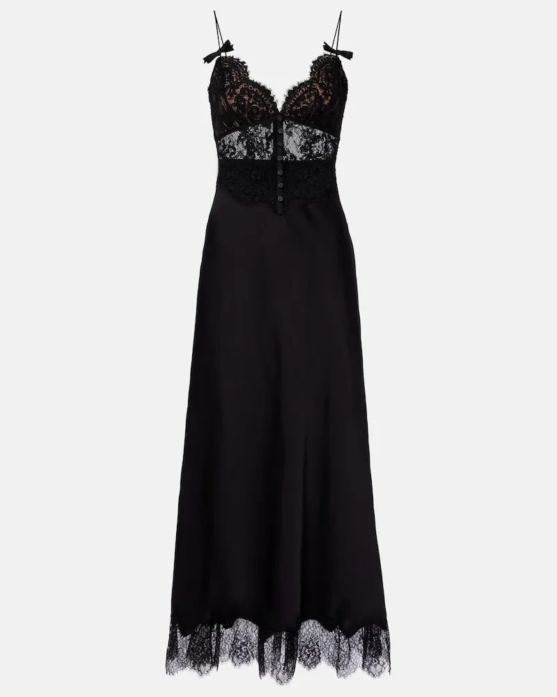 Self-Portrait Maxikleid aus Satin und Spitze Schwarz