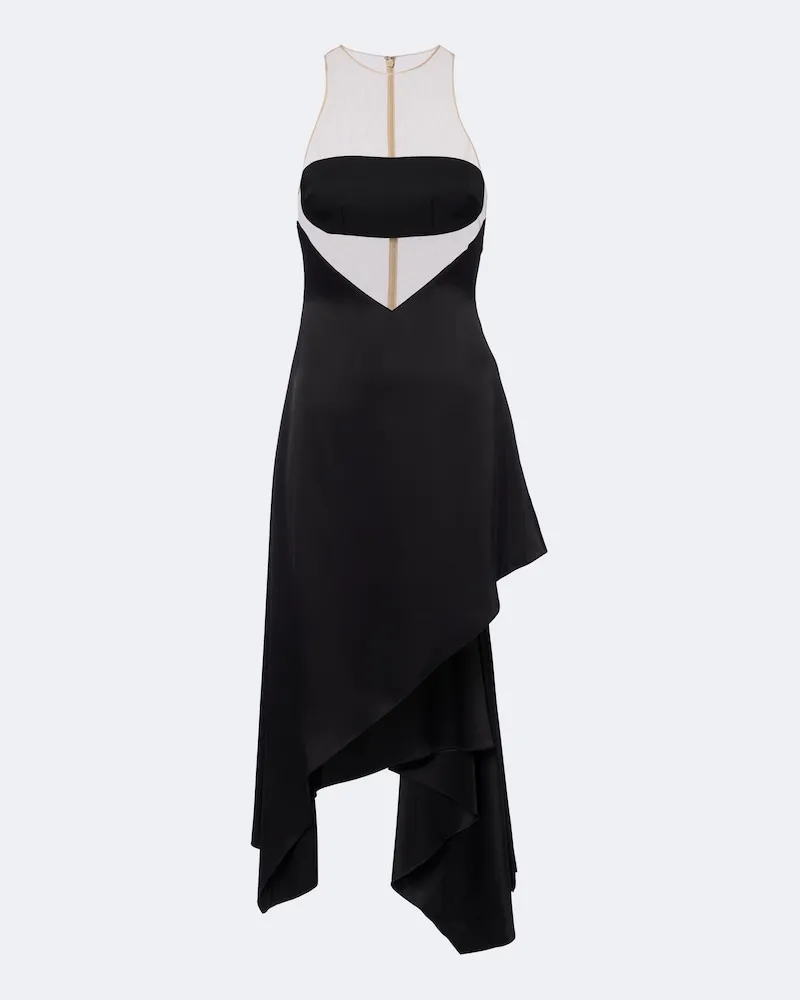 David Koma Midikleid mit Mesh-Einsätzen Schwarz