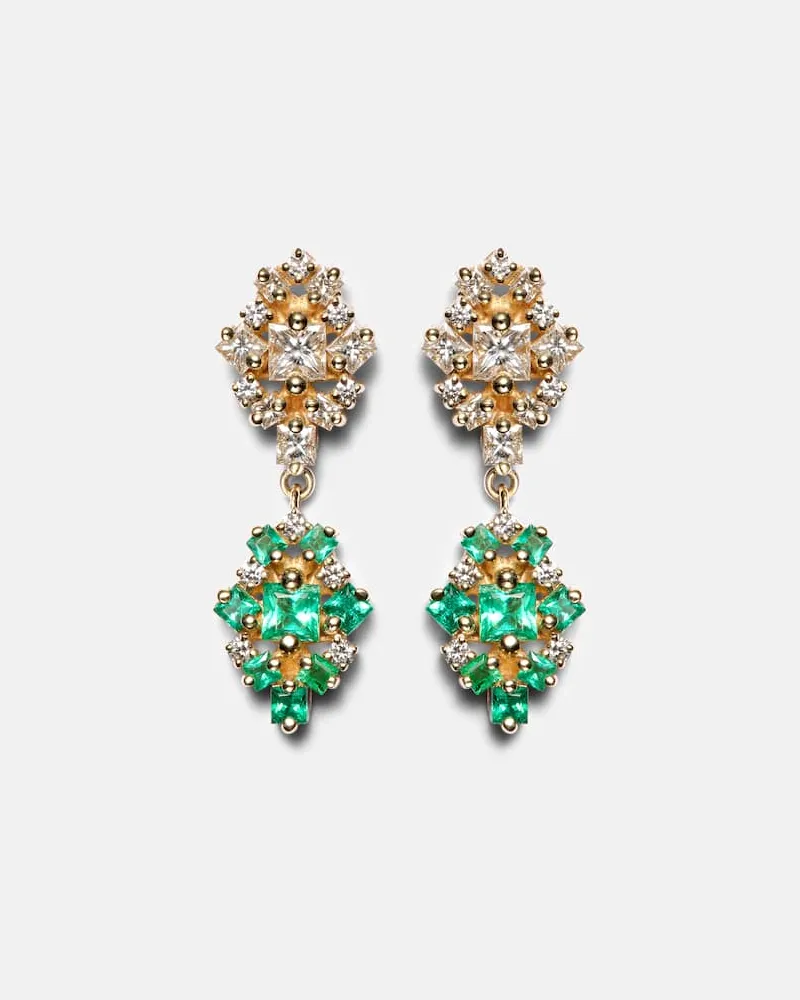 Suzanne Kalan Ohrringe La Fantaisie aus 18kt Gelbgold mit Diamanten und Smaragden Multicolor