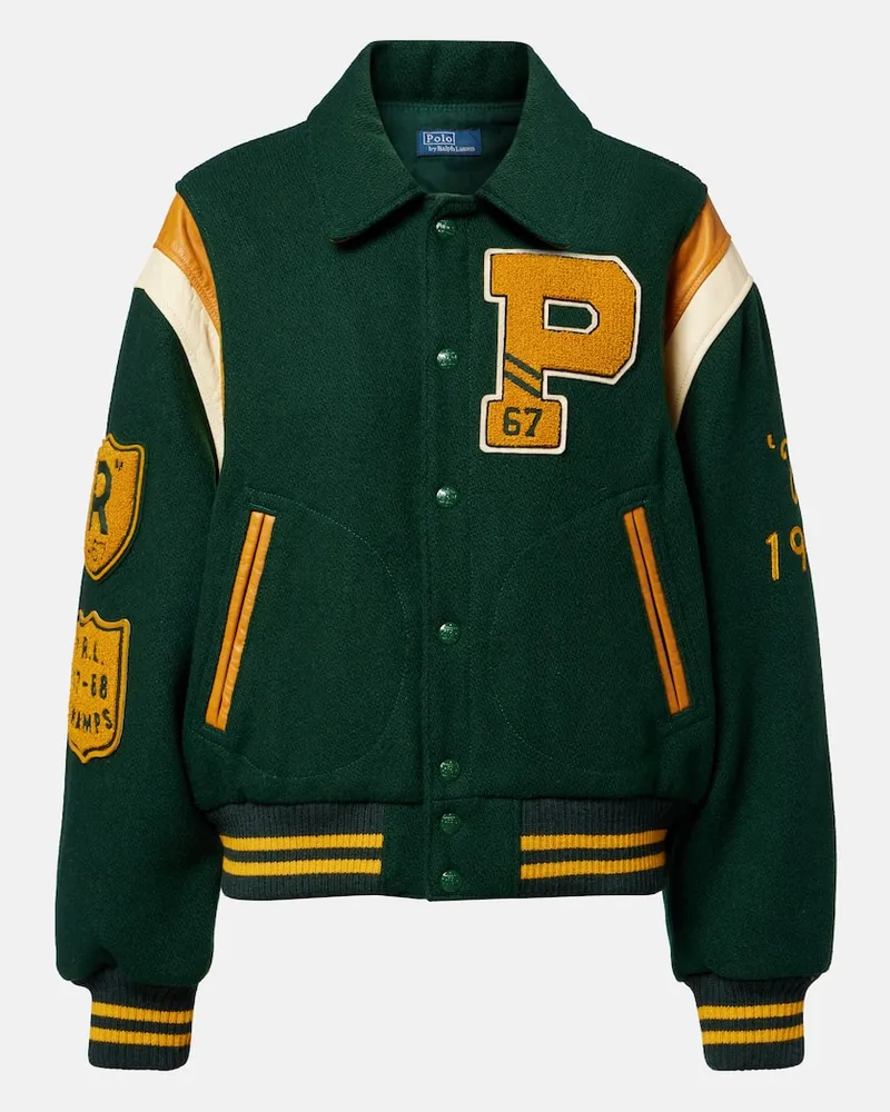 Ralph Lauren Collegejacke aus einem Wollgemisch mit Leder Grün