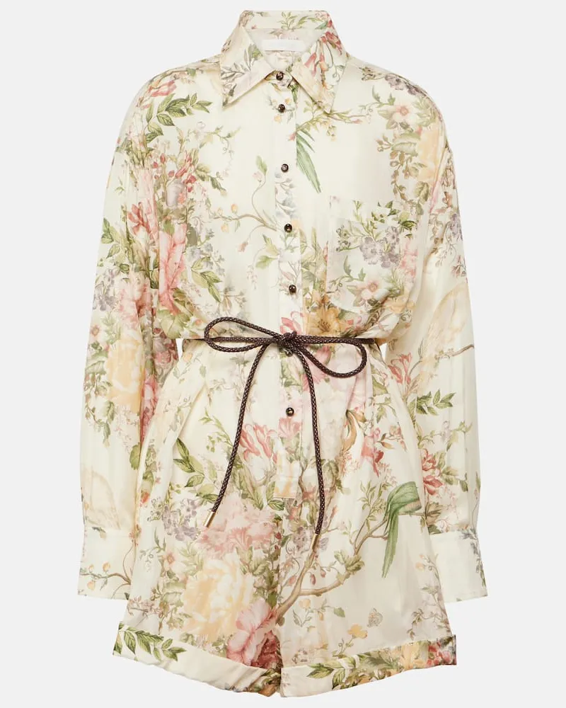 Zimmermann Bedruckter Playsuit Waverly aus Seide Weiß