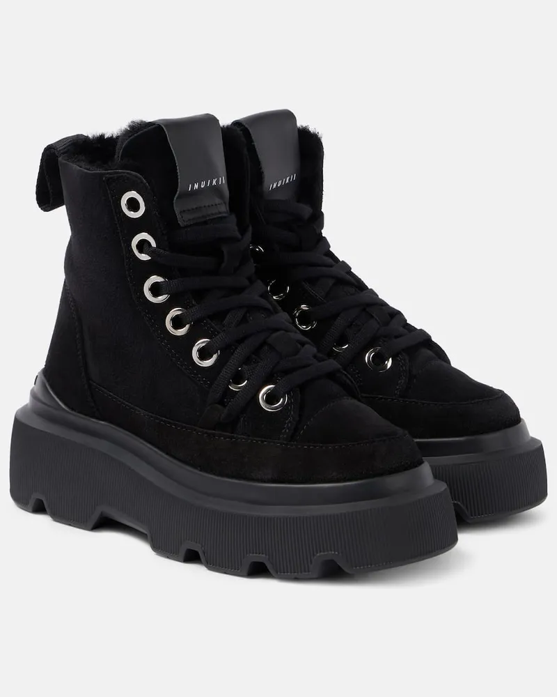 INUIKII Schnürstiefel Matilda aus Veloursleder mit Shearling Schwarz