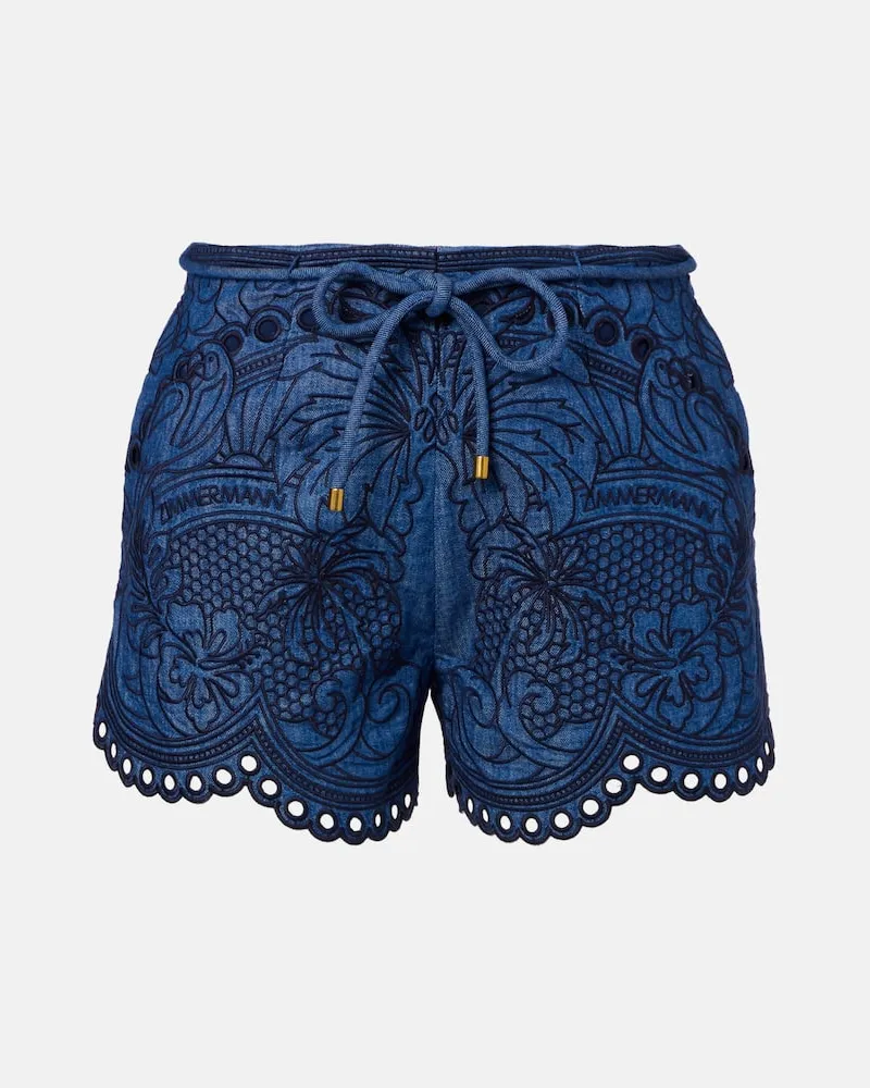 Zimmermann Bestickte Jeansshorts Coco Blau