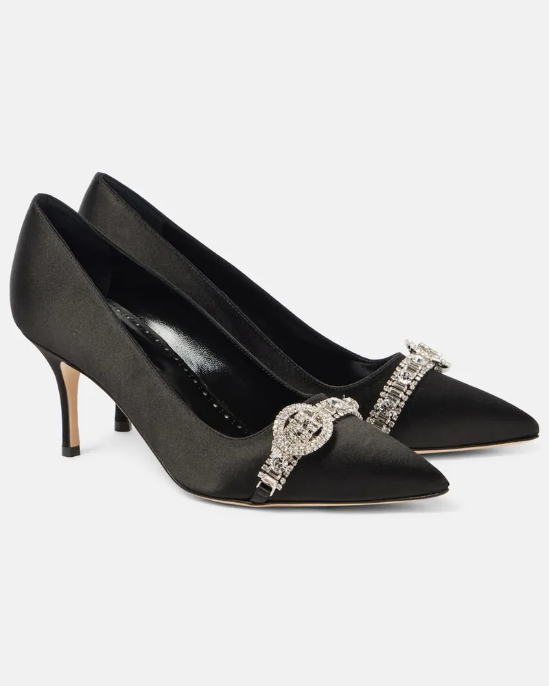 Manolo Blahnik Pumps Asa 70 aus Satin mit Kristallen Schwarz