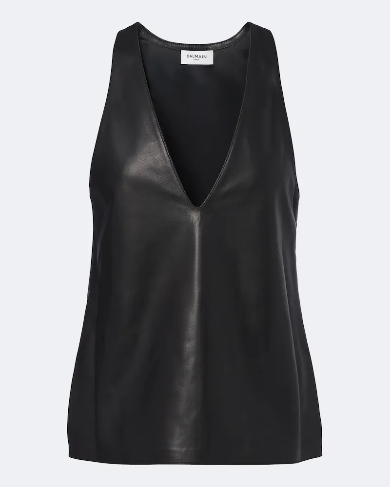 Balmain Top aus Leder Schwarz