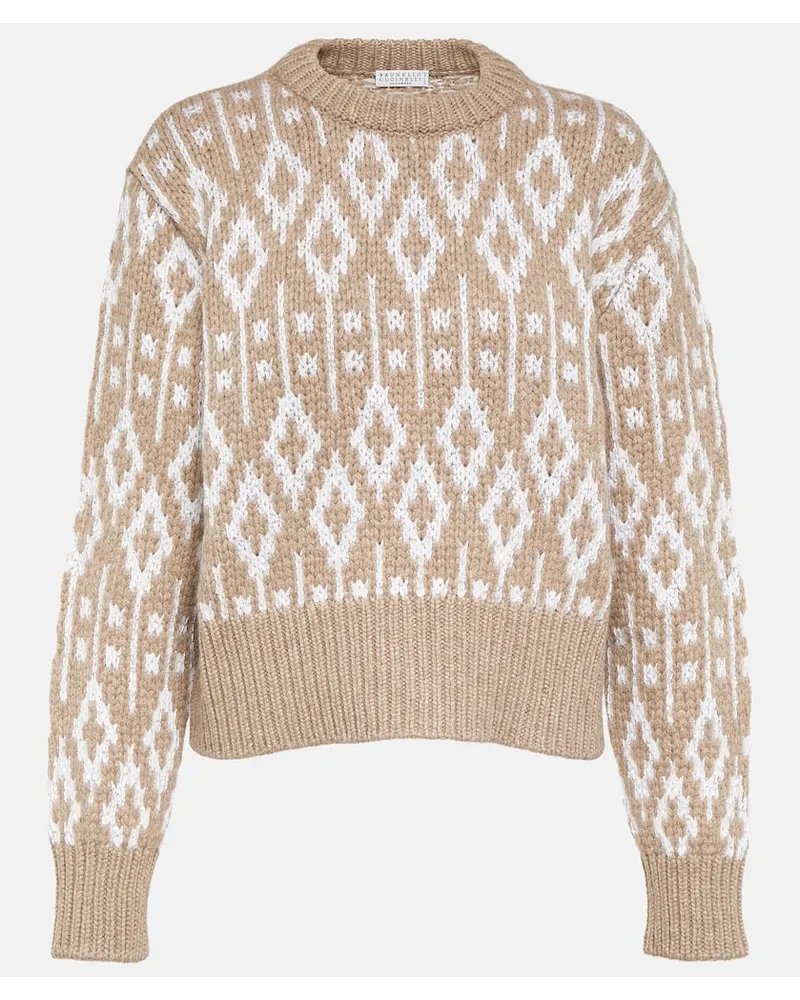 Brunello Cucinelli Pullover aus Kaschmir-Jacquard Braun