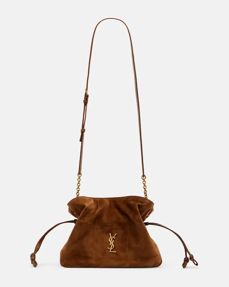 Saint Laurent Bucket Bag Jamie Small aus Veloursleder Braun