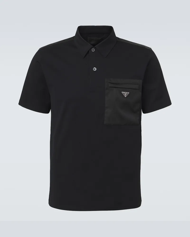Prada Polohemd aus einem Baumwollgemisch mit Re-Nylon Schwarz