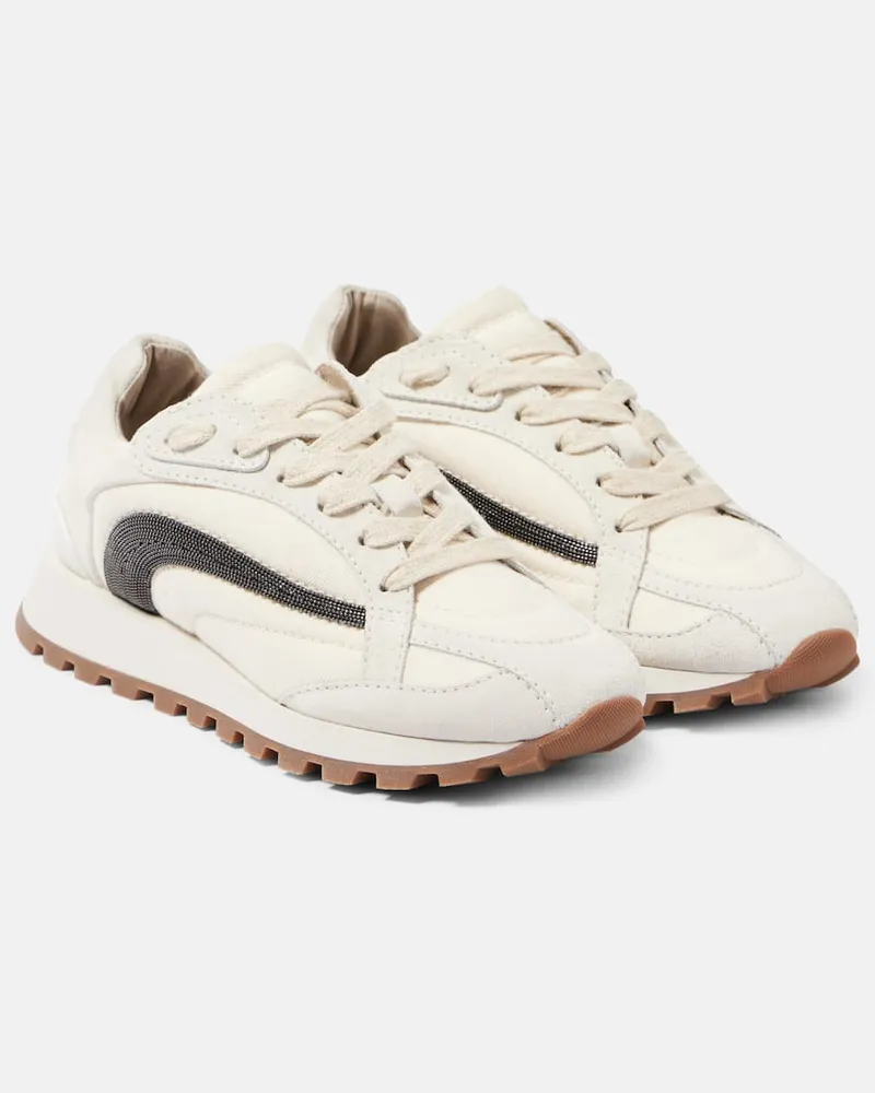 Brunello Cucinelli Sneakers Monili mit Veloursleder Weiß