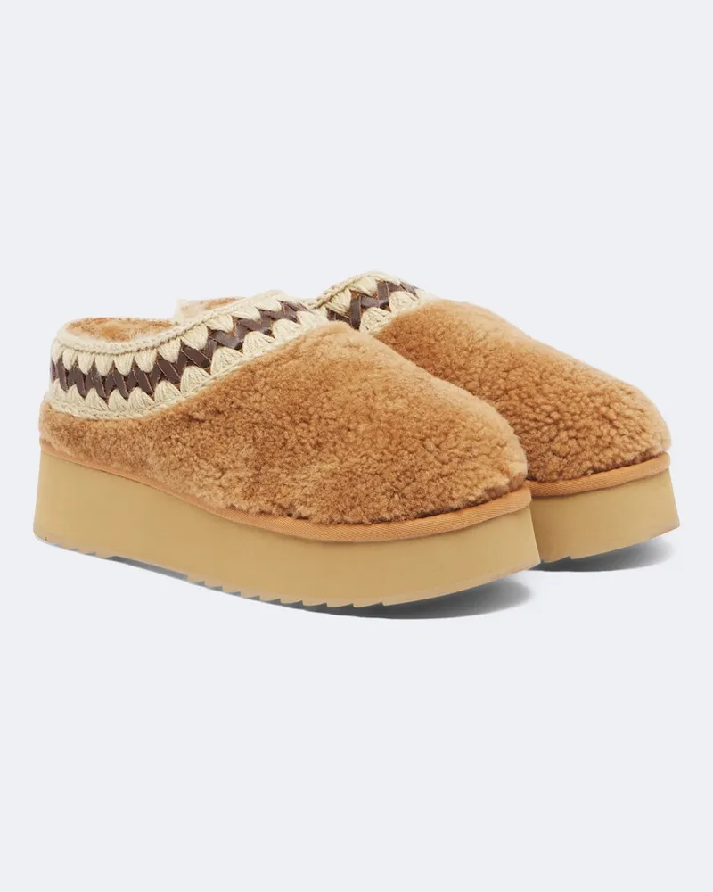 Mou Plateau-Mules aus Shearling Braun