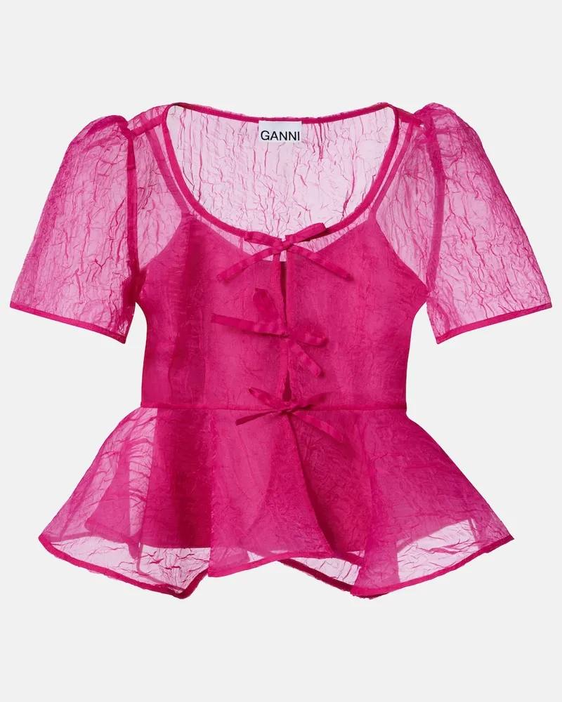 Ganni Top aus Organza Rosa