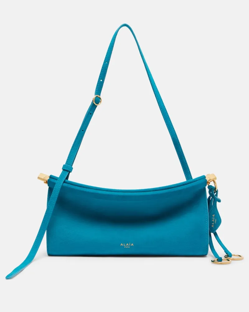 Alaïa Alaïa Schultertasche Le Click Small aus Veloursleder Blau
