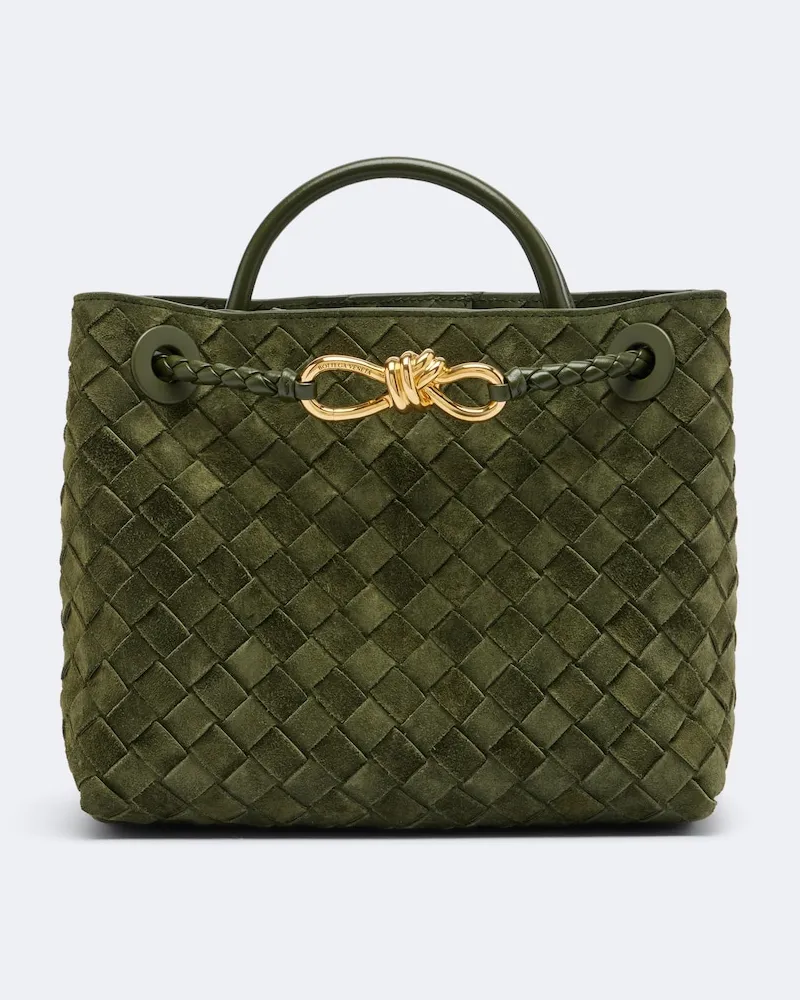 Bottega Veneta Henkeltasche Andiamo Small aus Veloursleder Grün
