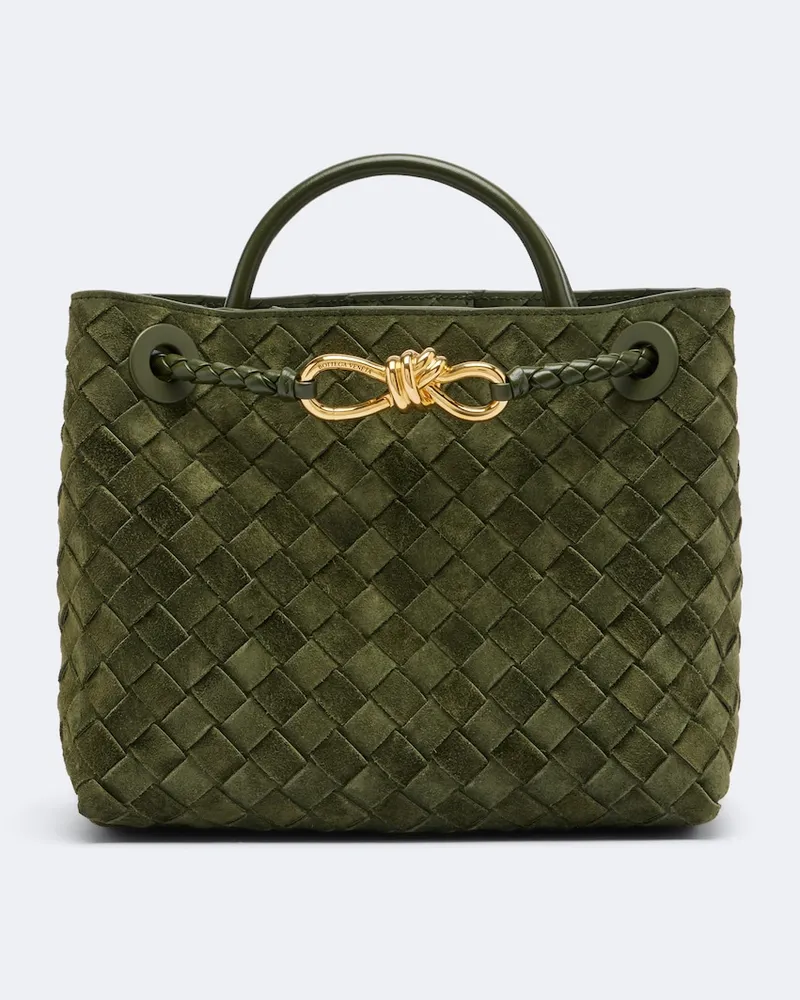 Bottega Veneta Henkeltasche Andiamo Small aus Veloursleder Grün