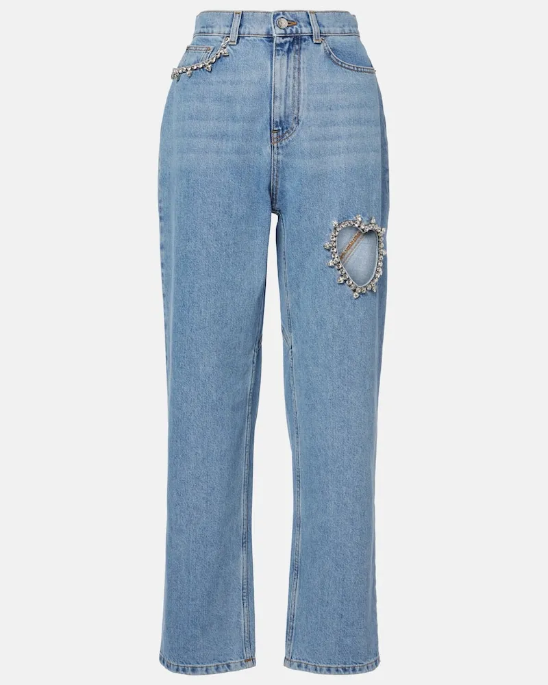 Area Straight Jeans mit Kristallen Blau