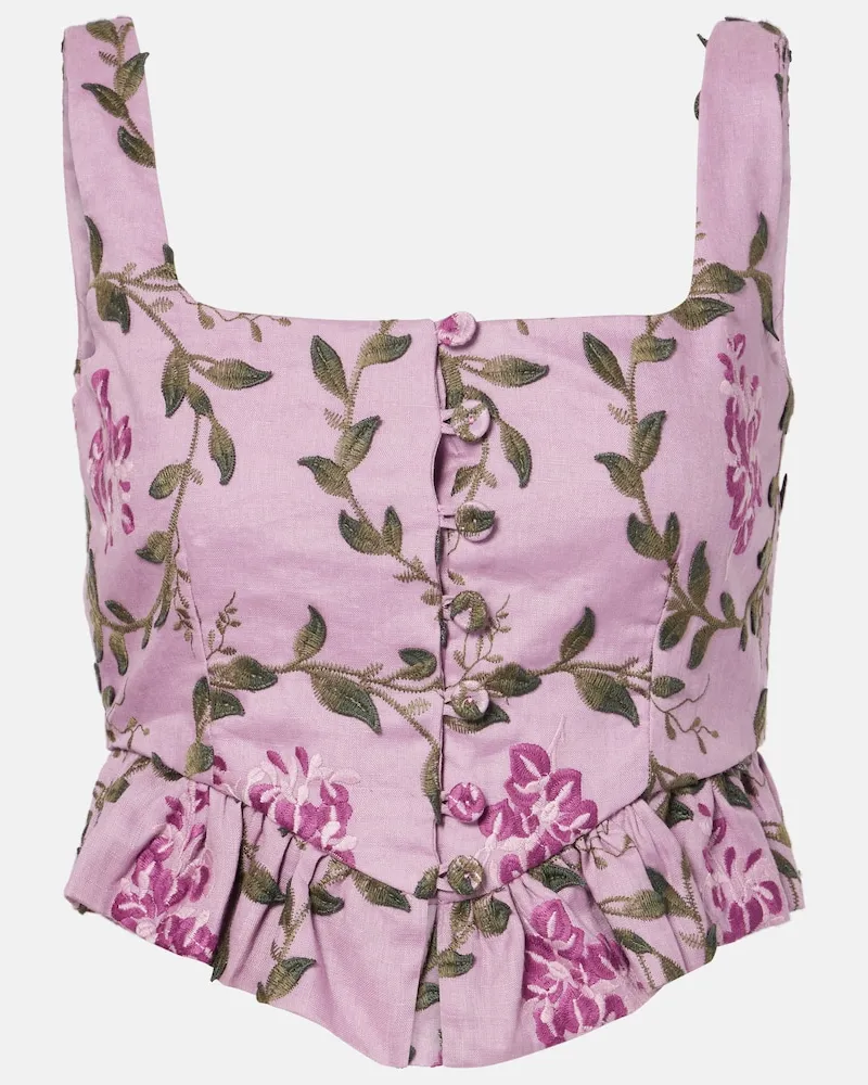 AGUA BENDITA Besticktes Top Eslabon aus Leinen Pink