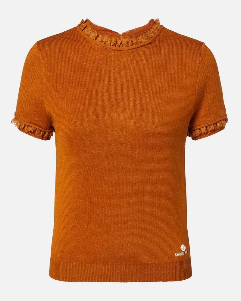 SHUSHU/TONG Top aus Leinen mit Spitze Braun