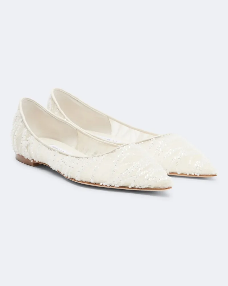 Jimmy Choo Ballerinas Love aus Mesh mit Kristallen Weiß