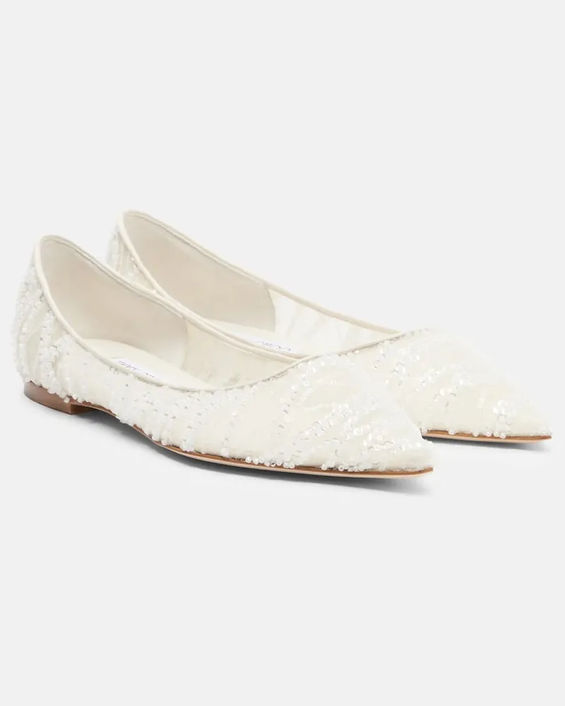 Jimmy Choo Ballerinas Love aus Mesh mit Kristallen Weiß