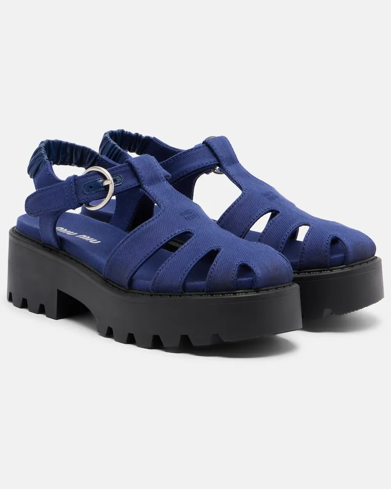 Miu Miu Plateau-Sandalen Blau