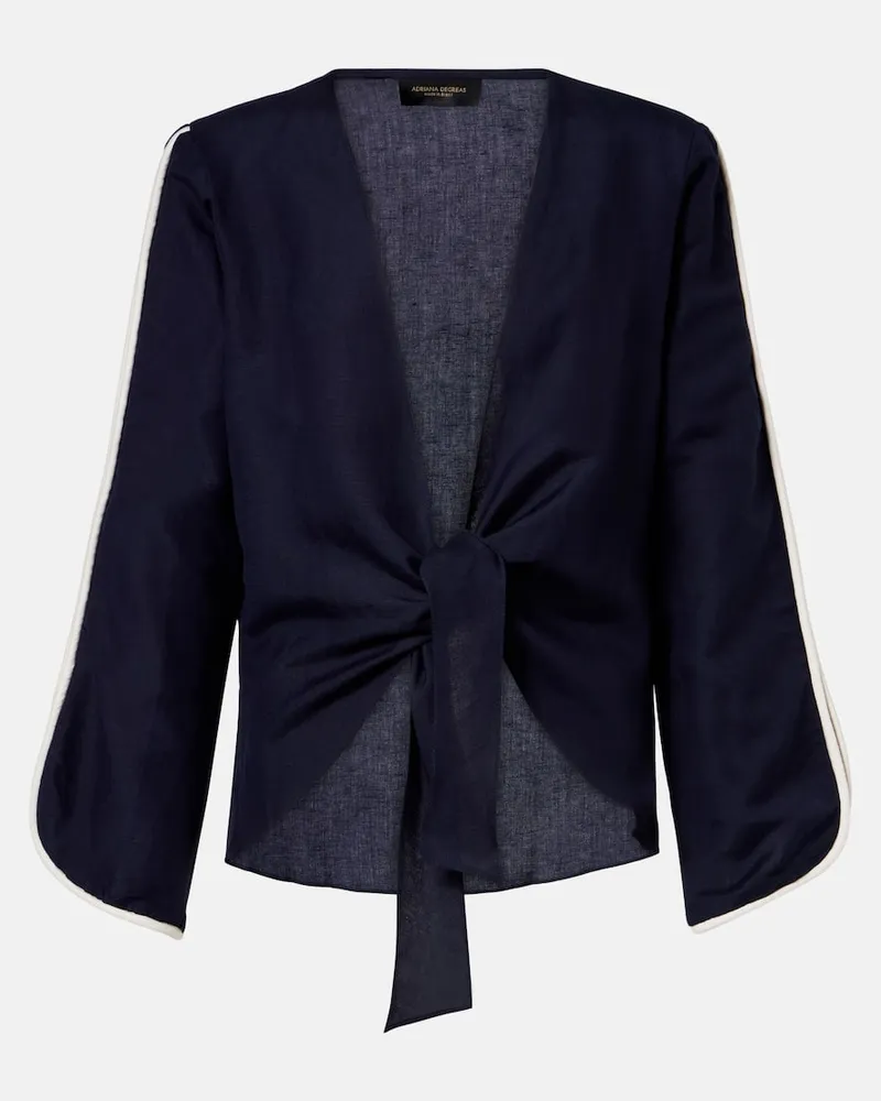 Adriana Degreas Top Bicolor aus einem Leinengemisch Blau