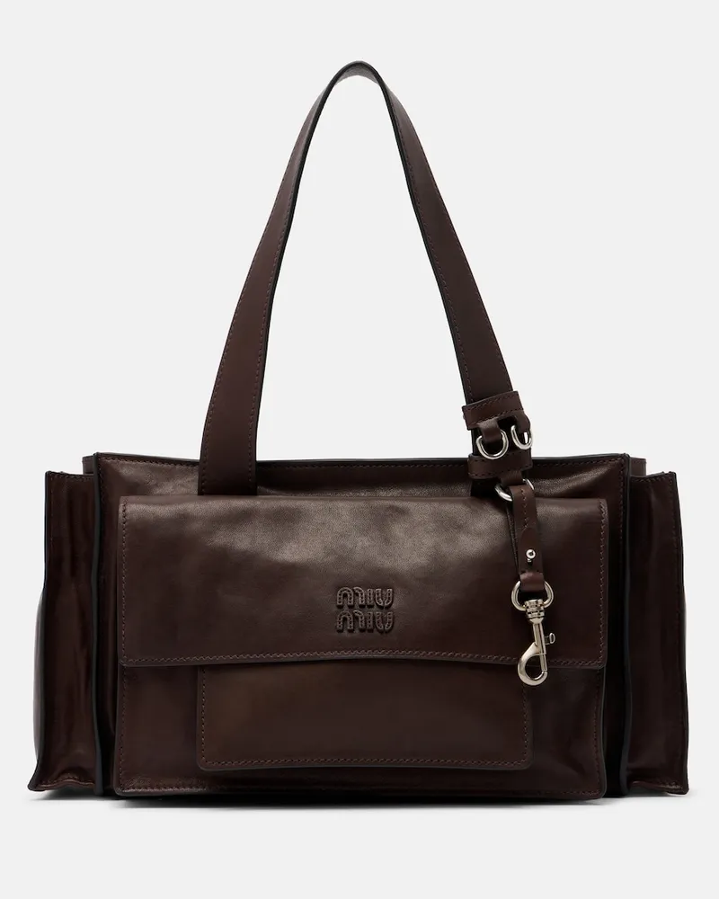 Miu Miu Schultertasche Utility aus Leder Braun