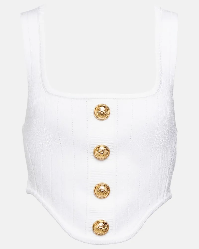 Balmain Top aus Rippstrick Weiß