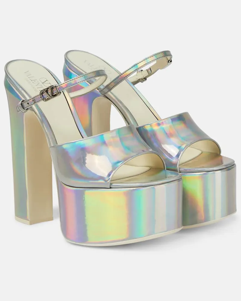 Valentino Garavani Plateausandalen Tan-Go 155 aus Metallic-Leder Silber