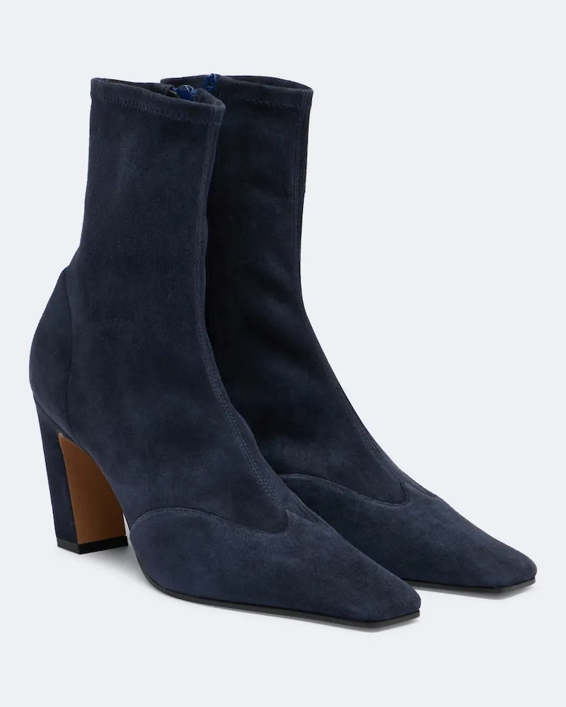 KHAITE Ankle Boots Nevada aus Veloursleder Blau