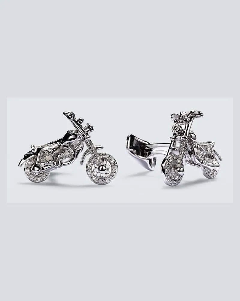 Sydney Evan Manschettenknöpfe Motorcycle aus 14kt Weißgold mit Diamanten Silber