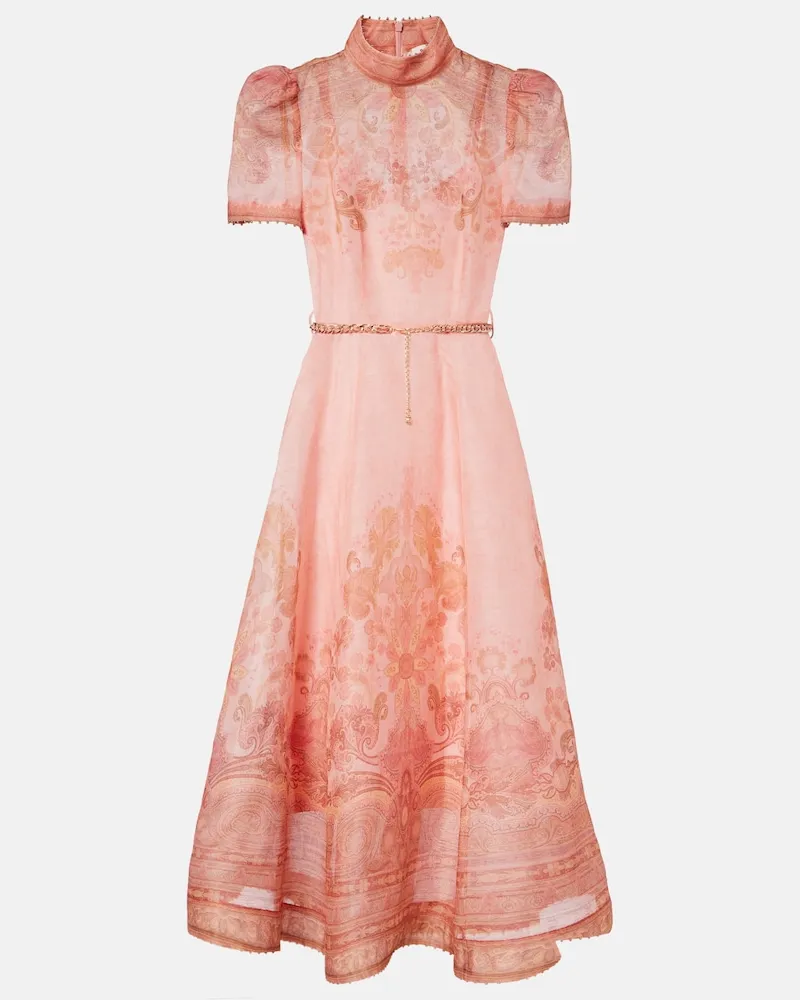 Zimmermann Midikleid aus Leinen und Seide Rosa