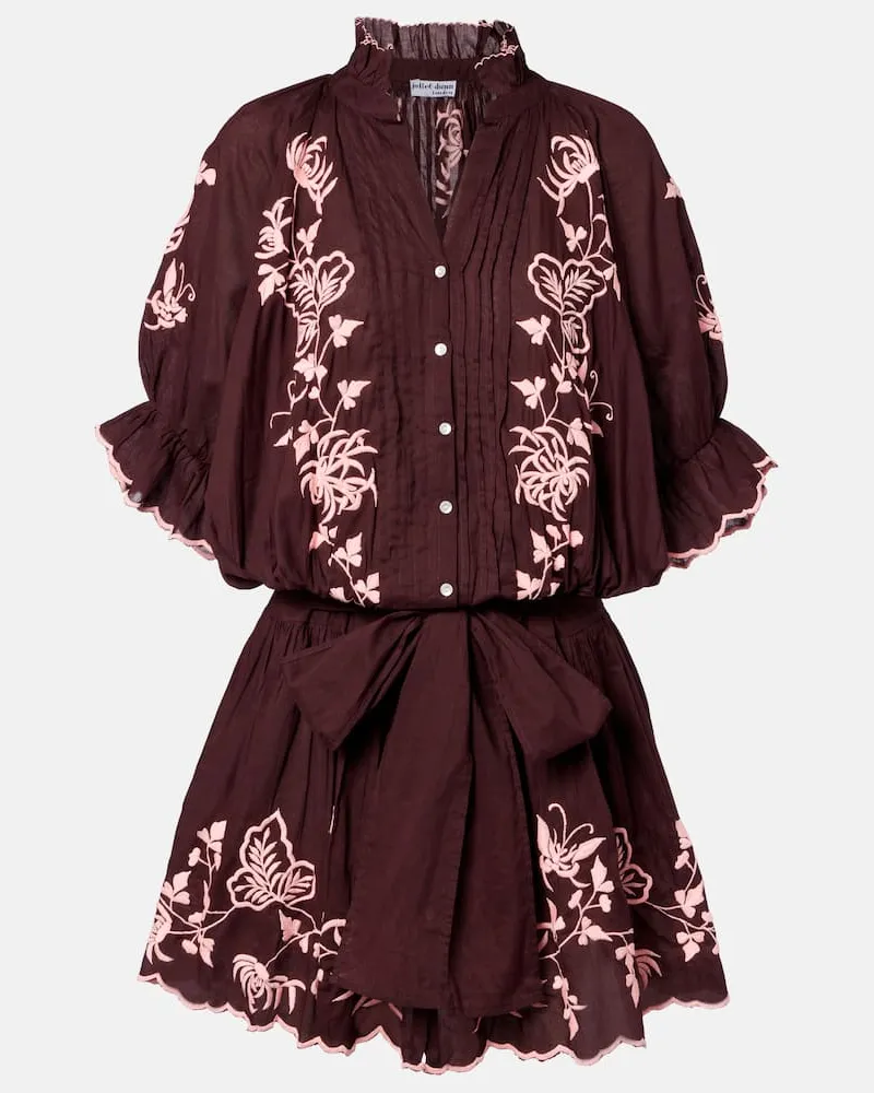Juliet Dunn Besticktes Minikleid aus Baumwolle Braun