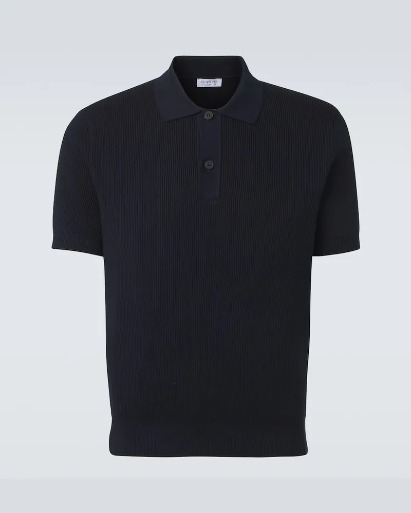 Sunspel Polohemd aus Rippstrick Blau