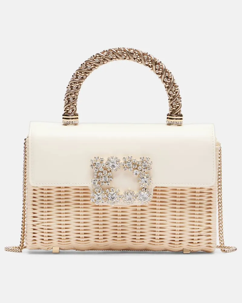 Roger Vivier Tote Bag Jewel Efflorescence Mini aus Rattan Beige