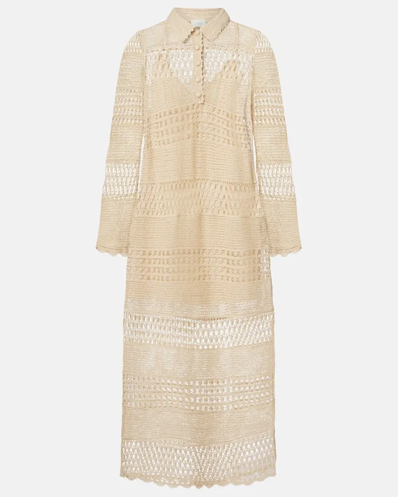 Zimmermann Midikleid Wanderlust aus Häkelstrick Beige