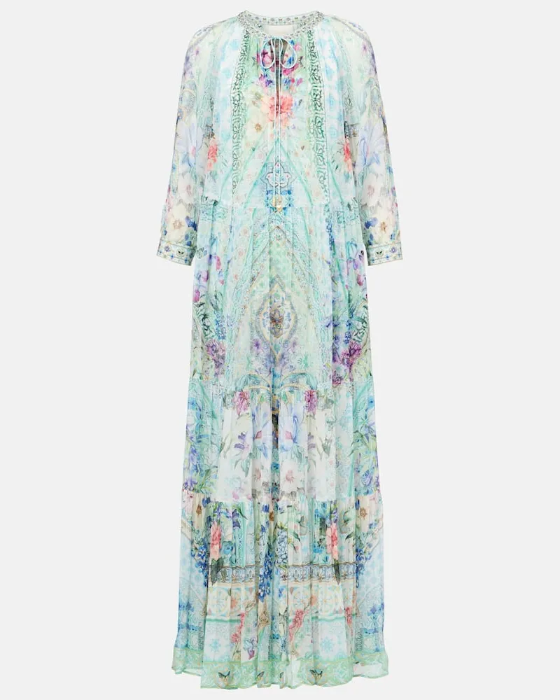 Camilla Verziertes Maxikleid aus Seide Multicolor
