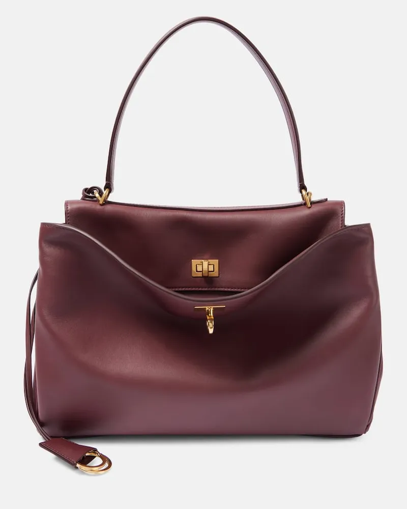 Balenciaga Tote Bag Rodeo Medium aus Leder Burgunderrot