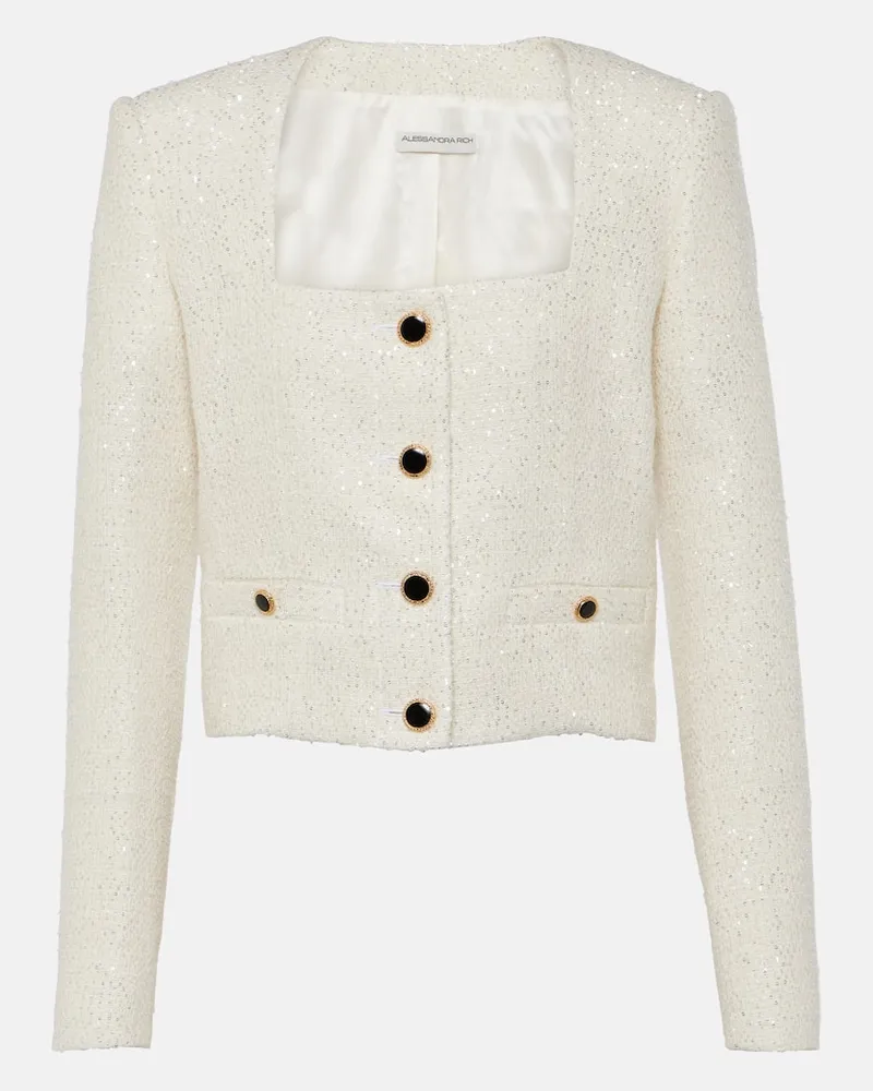 Alessandra Rich Jacke aus Tweed mit Pailletten Weiß