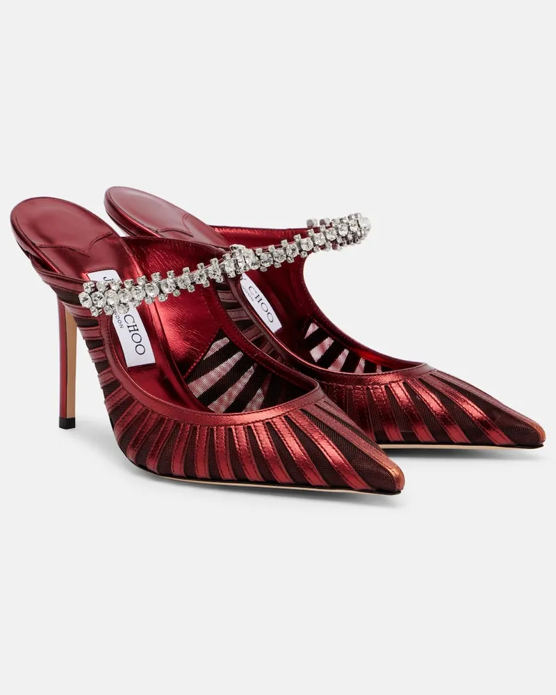 Jimmy Choo Mules Bing 65 mit Metallic-Leder und Kristallen Rot
