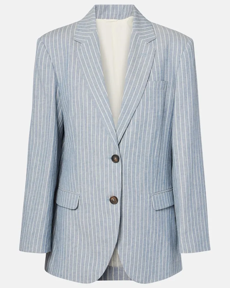 Brunello Cucinelli Blazer aus Leinen, Baumwolle und Hanf Blau