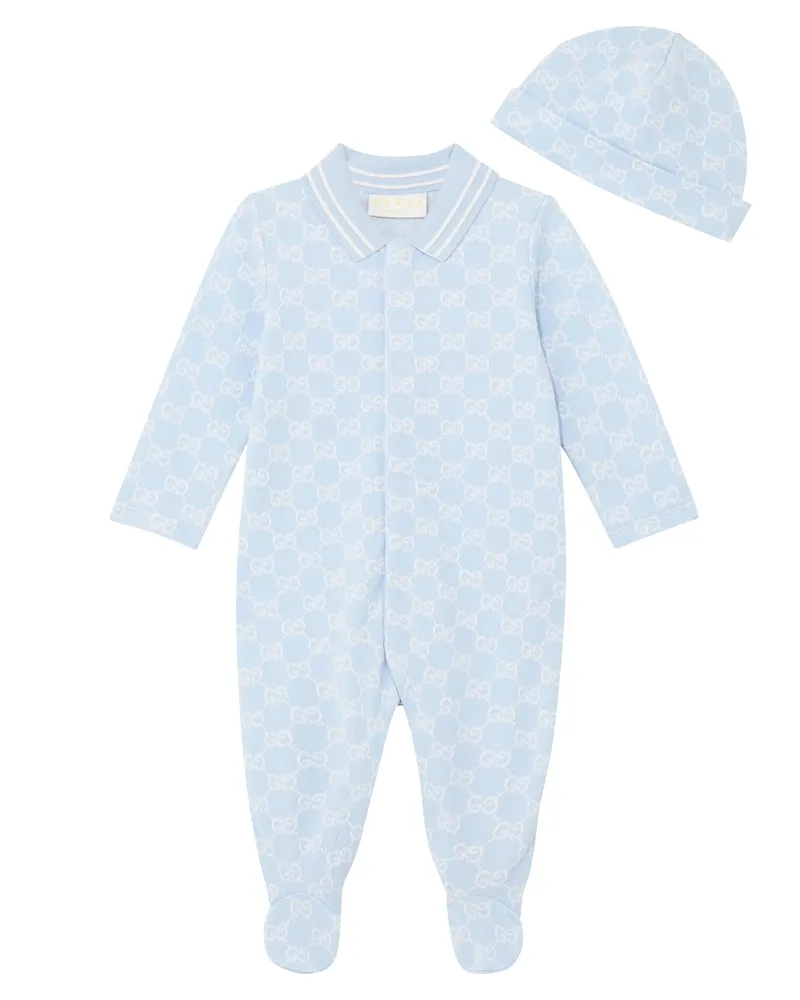 Gucci Baby Set GG aus Strampler und Mütze Blau