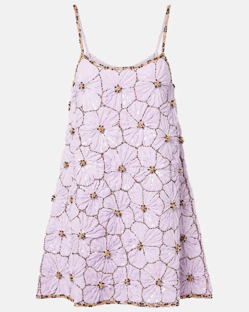 La DoubleJ Verziertes Minikleid aus Chiffon Lila