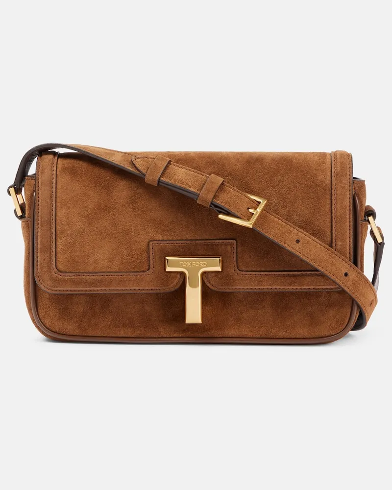 Tom Ford Schultertasche Wallis Mini aus Veloursleder Braun