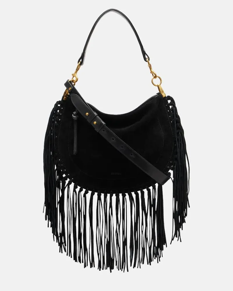 Isabel Marant Schultertasche Oskan Soft Small aus Veloursleder Schwarz